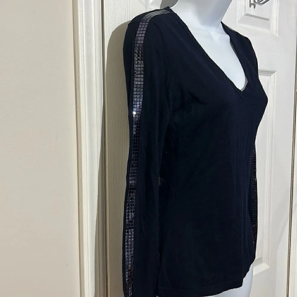 Versace collection vintage v neck sweater with rhinestones on sleeves Blue - Image 2