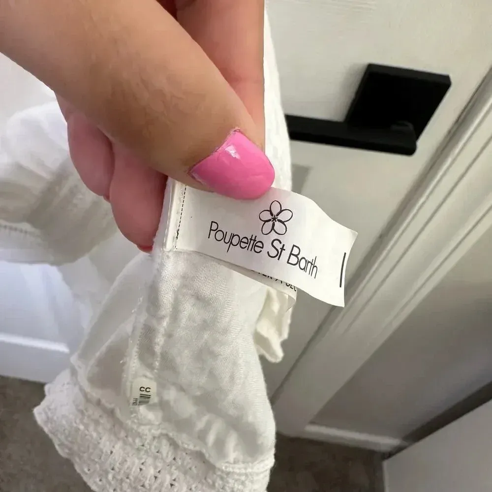 POUPETTE St. Barth Size S White Sasha Crochet Pleated Flutter Sleeve‎ Mini Dress - Image 7