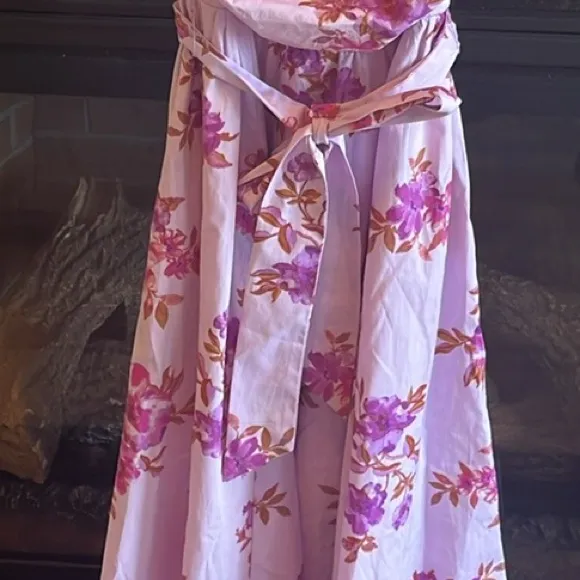 Flying Tomato Lavender Purple Floral Tie Sash Puffed Sleeve Long Dress New - Image 4
