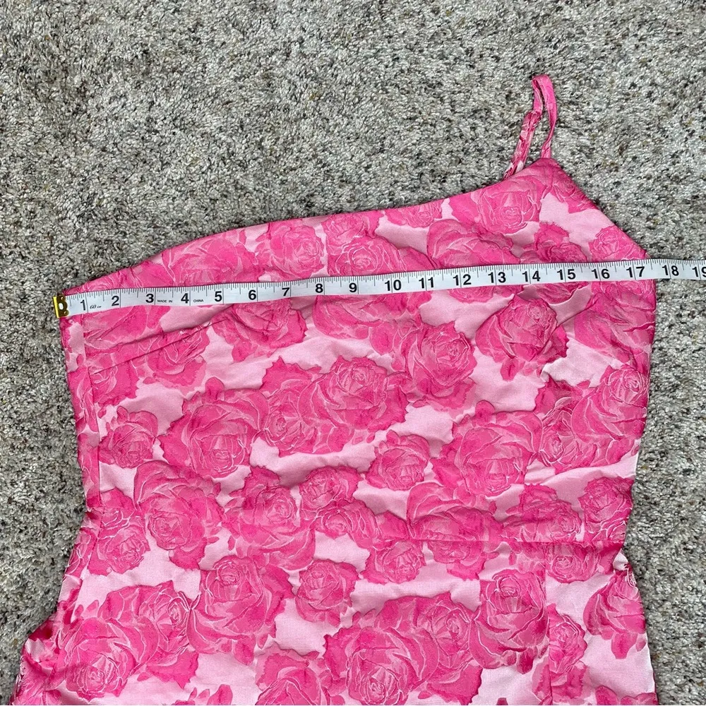 Lulus Flowery Fete Pink Floral Jacquard One Shoulder Mini Dress Large L Party - Image 8
