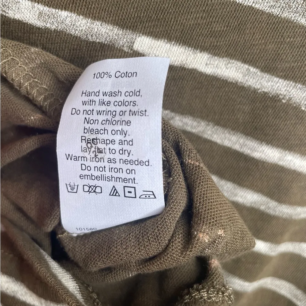 J.Crew  Stripe Sequin 3/4 Sleeve Top Olive Green Cream NWT - Image 6