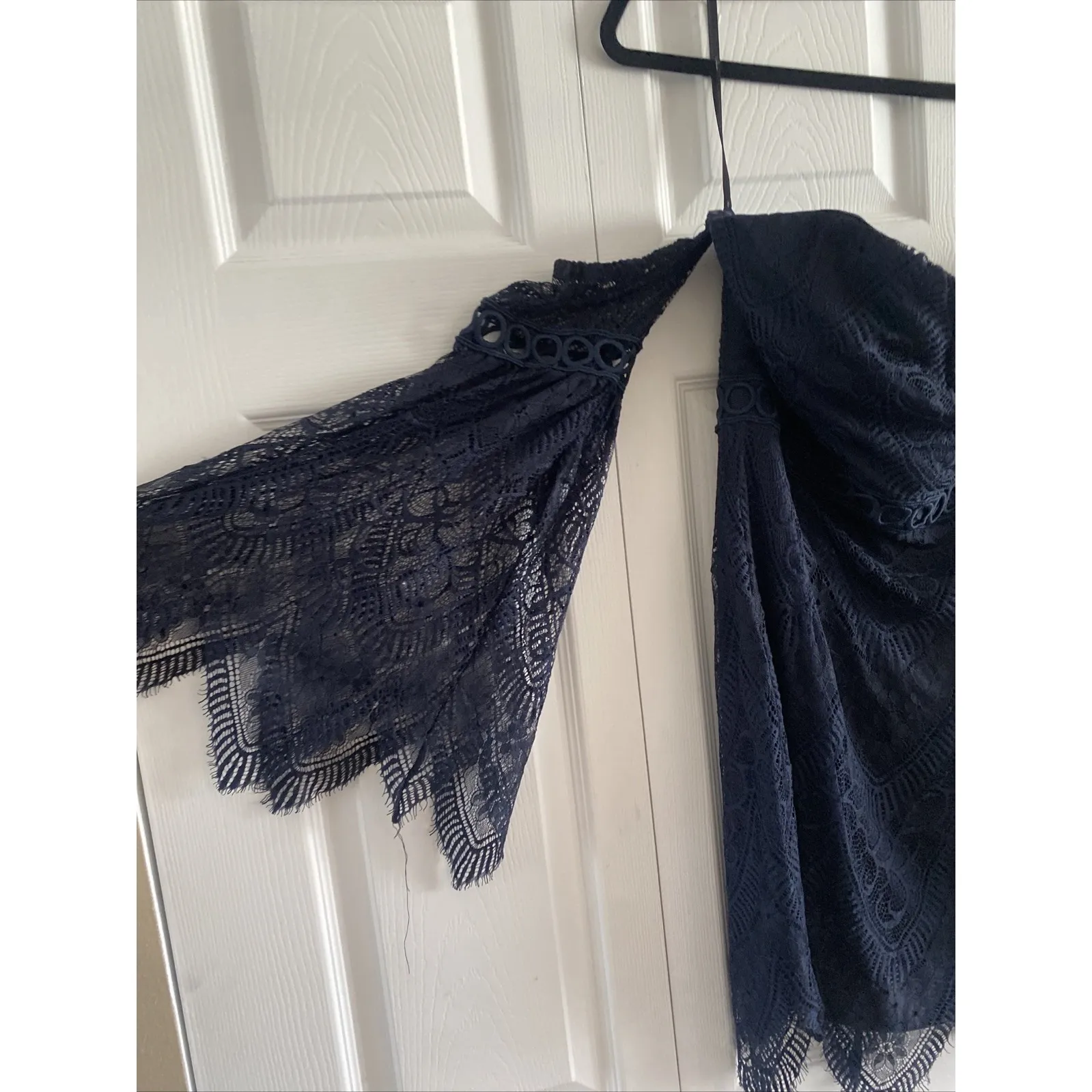 Lulus Womens Large Navy Cambridge Lace  Overlay Dress New Bodycon Cocktail Event - Image 2