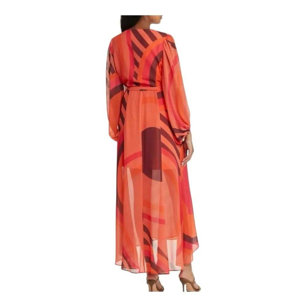 Hutch Lindie Geo Print Long Sleeve Wrap Dress Small Coral Lined NWT $297 - Image 2