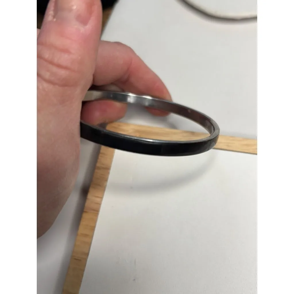 Black & Silver Stainless Steel Bangle Bracelet For Women Sleek Minimalist Design - Image 3