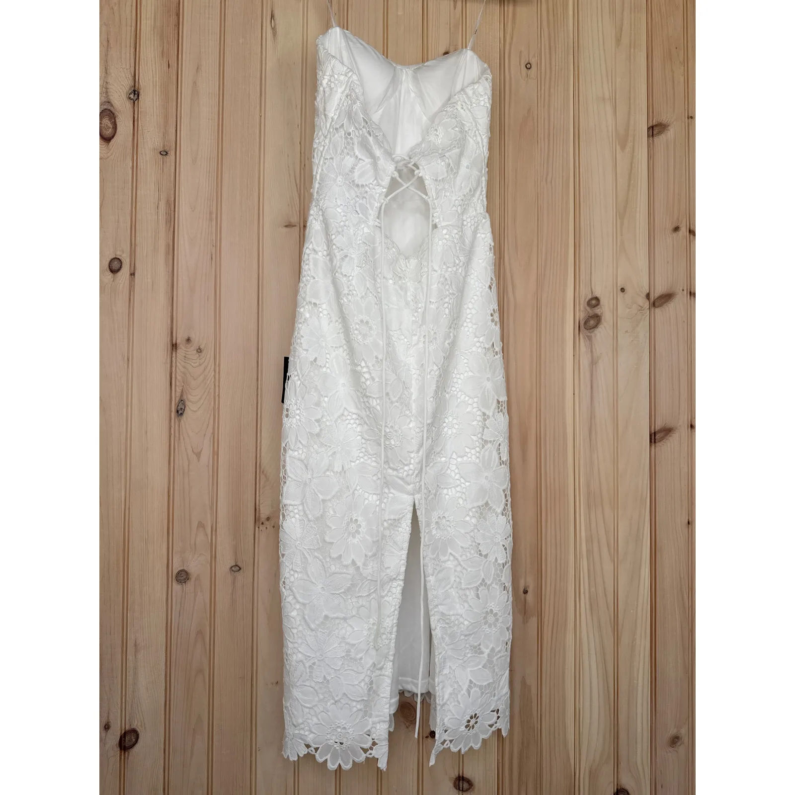 NWT Lulus Aramis White Embroidered Lace Strapless Bustier Midi Dress Tube Size M - Image 5