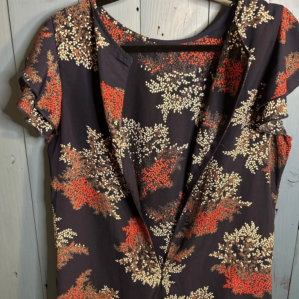 Ces Femme Navy Blue and Red Floral Sheath Dress | Size Medium Black - Image 5