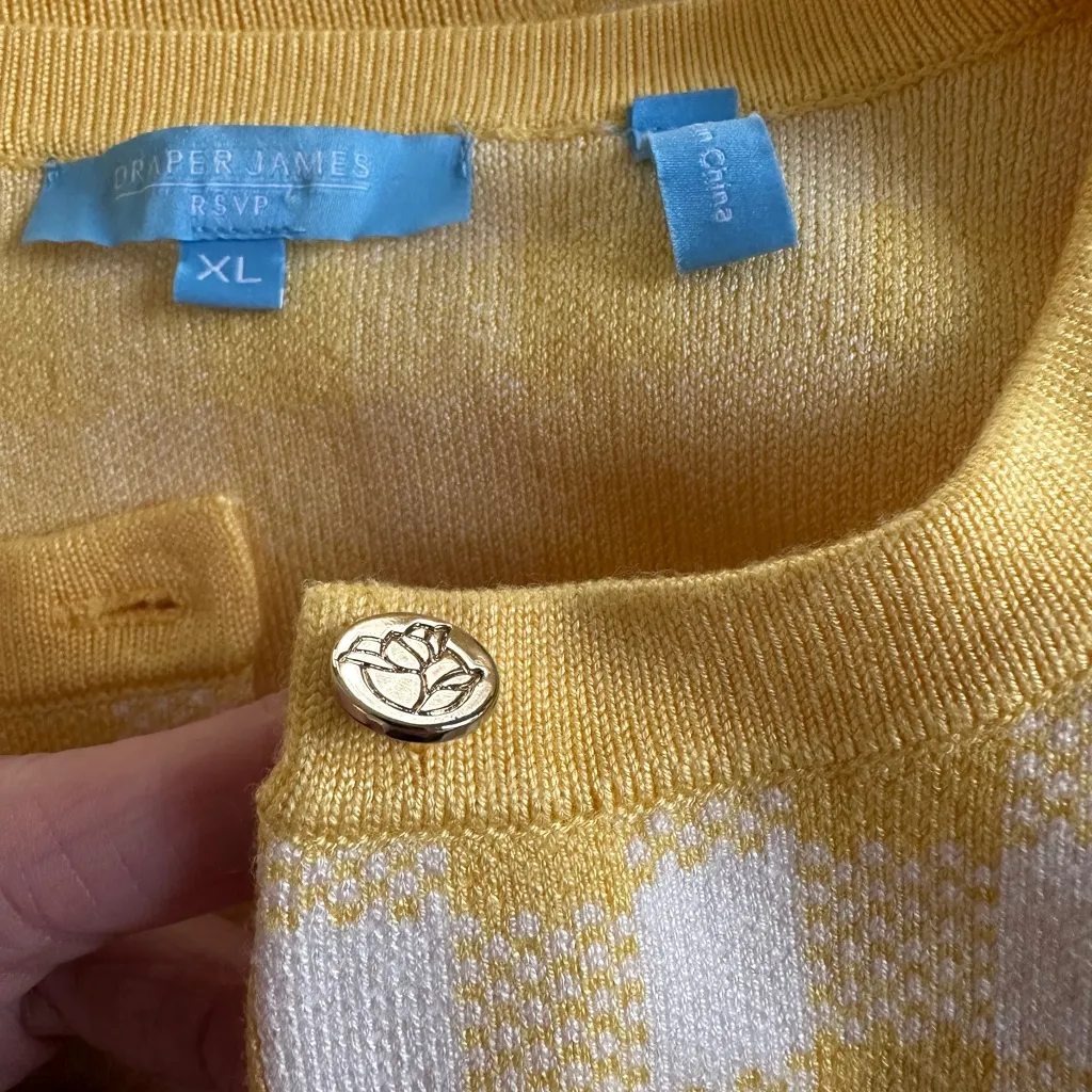 NEW Draper James Yellow Gingham Cardigan Sweater Check Preppy Spring Easter XL - Image 3