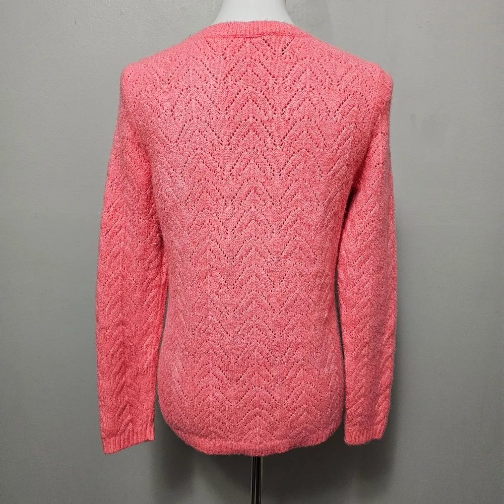 Talbots Coral Pink Pointelle Knit Crewneck Sweater Size Medium - Image 5