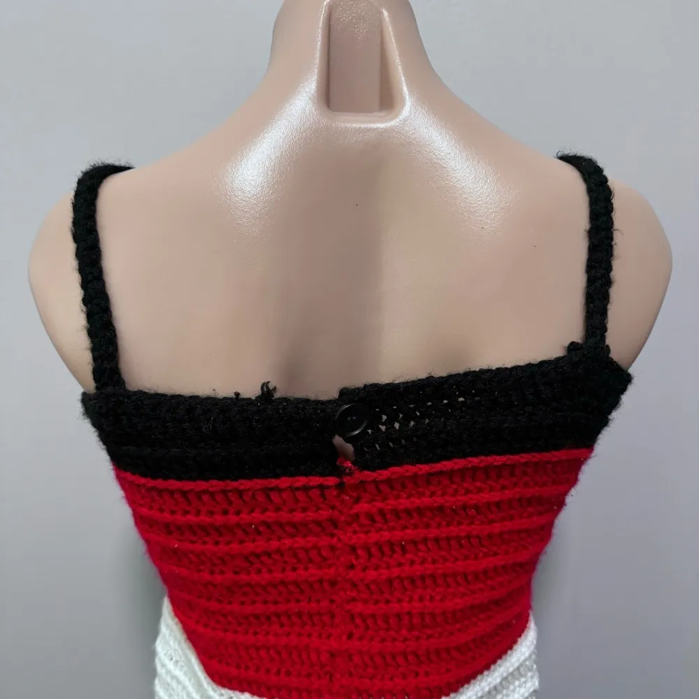 Handmade Crochet Knit Colorblock Stripe Dress Primary Color Red Blue White Size undefined - Image 5