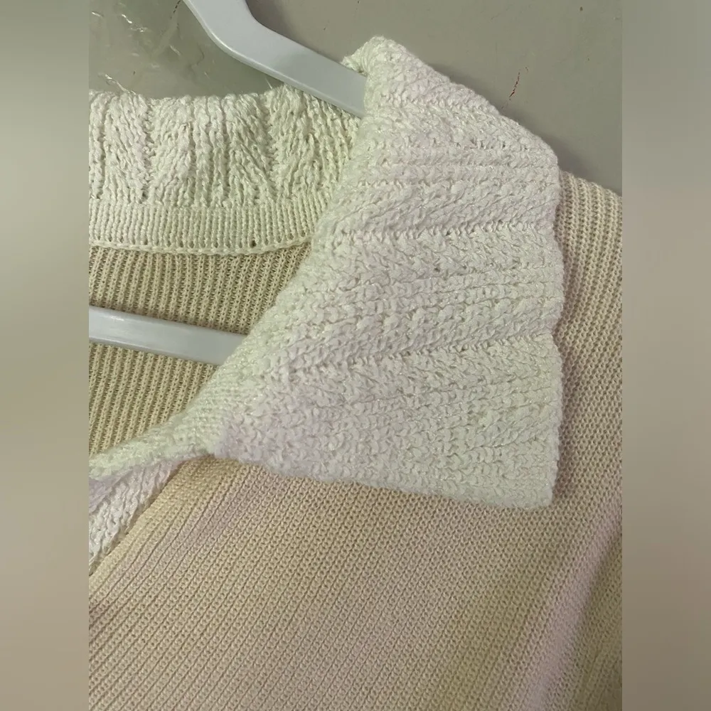 Joie V-neck Crochet Knit Collared 100% Cotton 3/4 Sleeve Sweater in Cream XL - Image 4