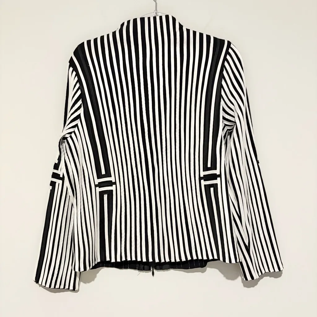 Weavz Striped‎ stretch double zipper blazer jacket black white size large - Image 2