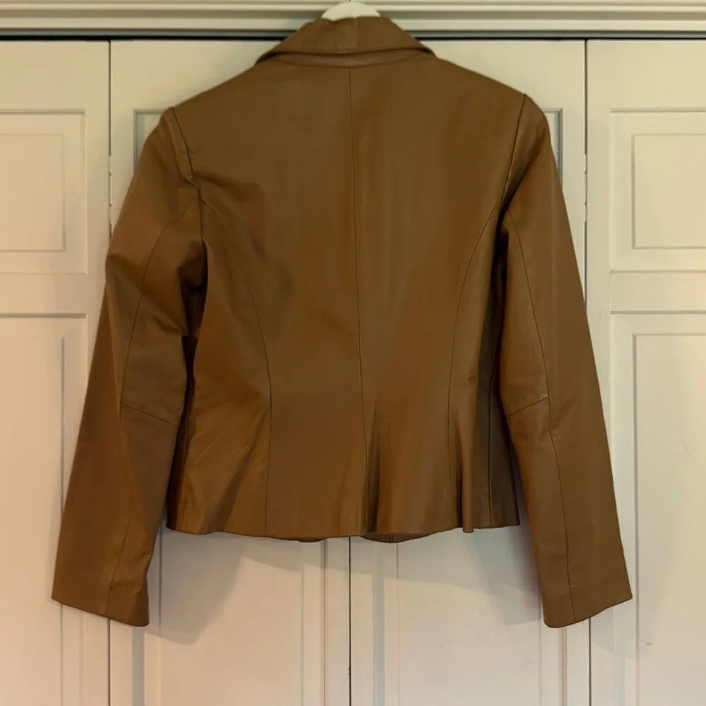 Newport News Vintage Y2K 100% leather tan blazer jacket 10 - Image 5