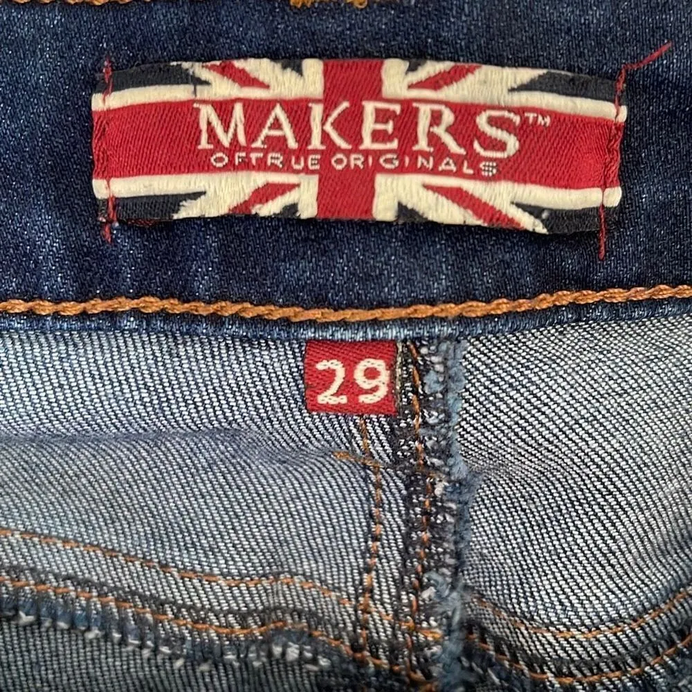 Makers Of True Originals Cropped Denim Stretch Jeans Mid Rise Size 29/8 Dark Rin Blue - Image 7