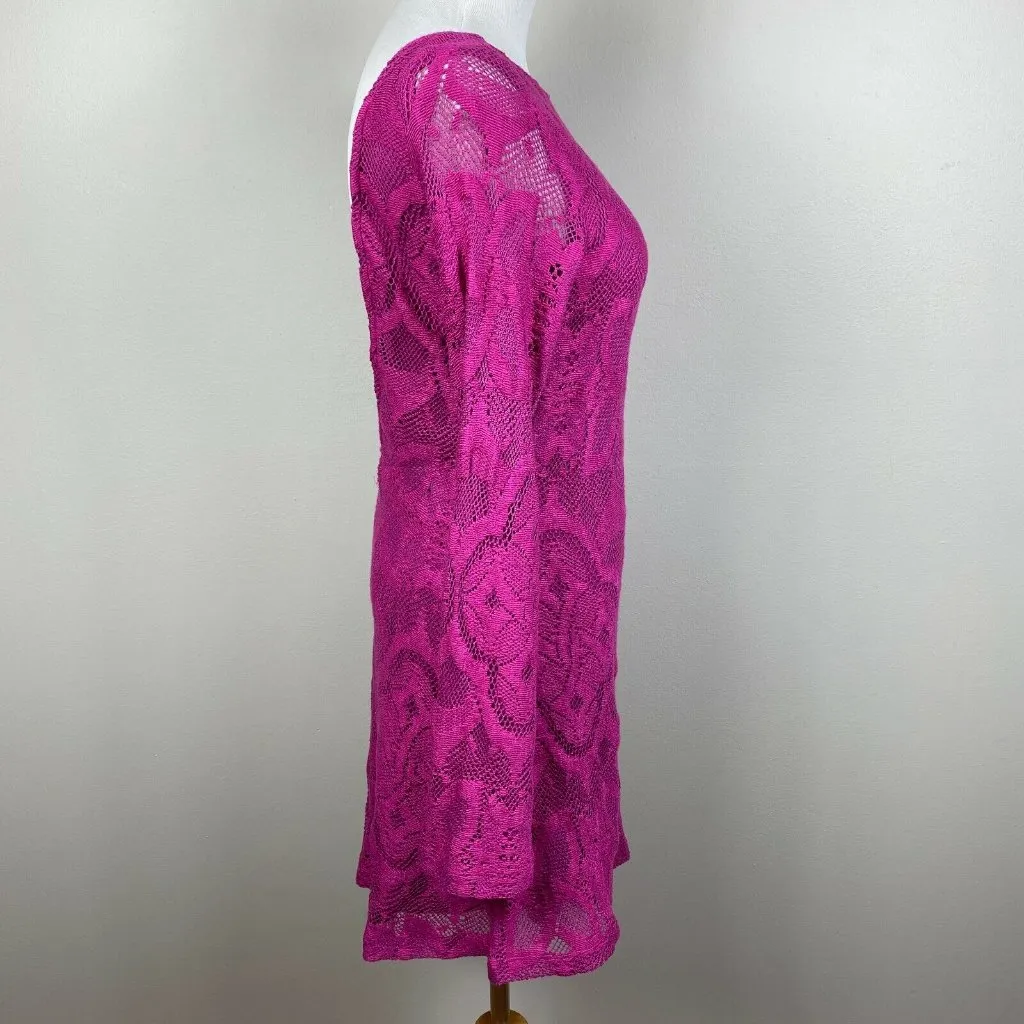 Nightcap 4 Dress Women Large‎ Pink Lace Open Back Bell Sleeve Boho Boatneck New - Image 7