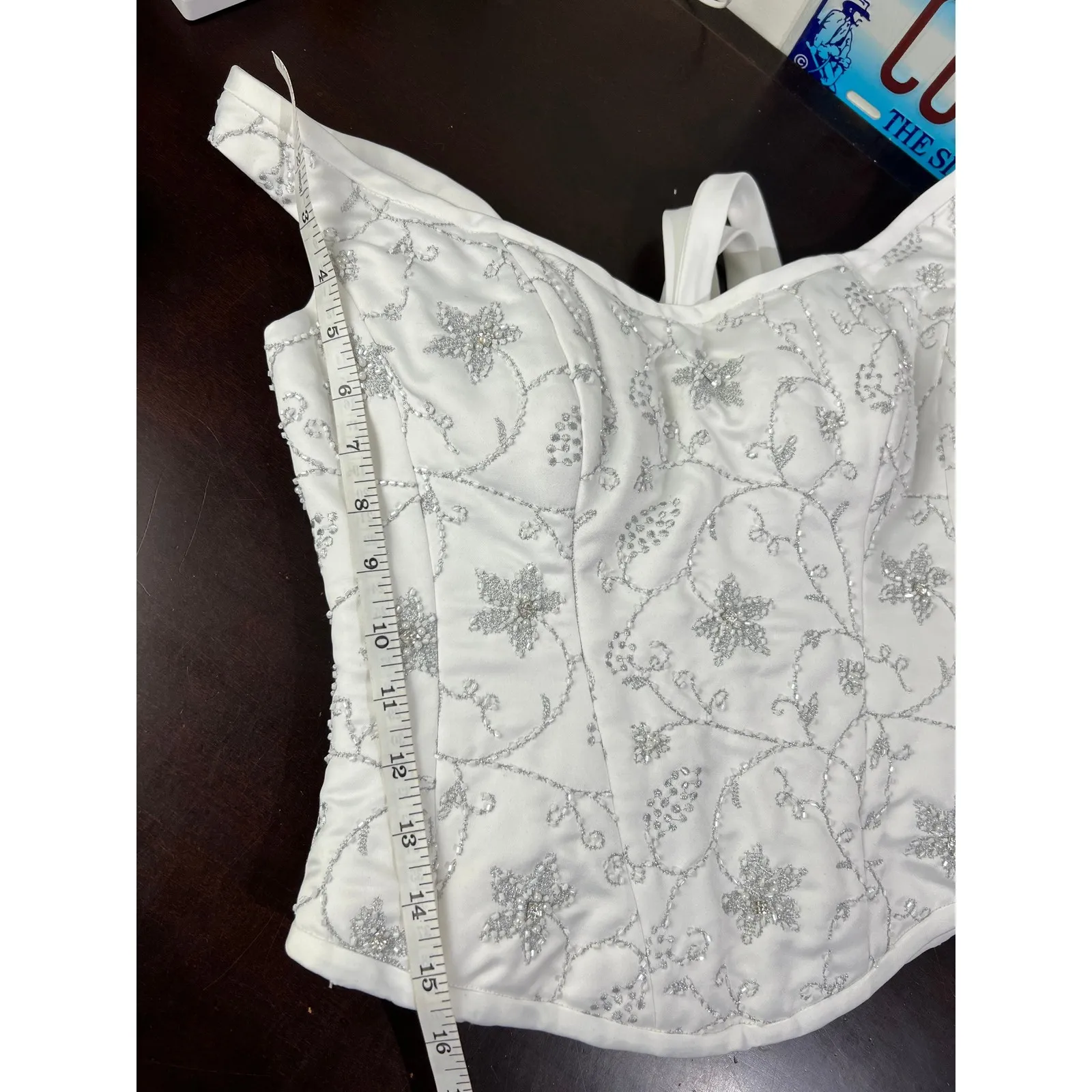 Maggie Sottero Couture White Beaded Corset Top Bridal Wedding Evening Formal Size M - Image 11