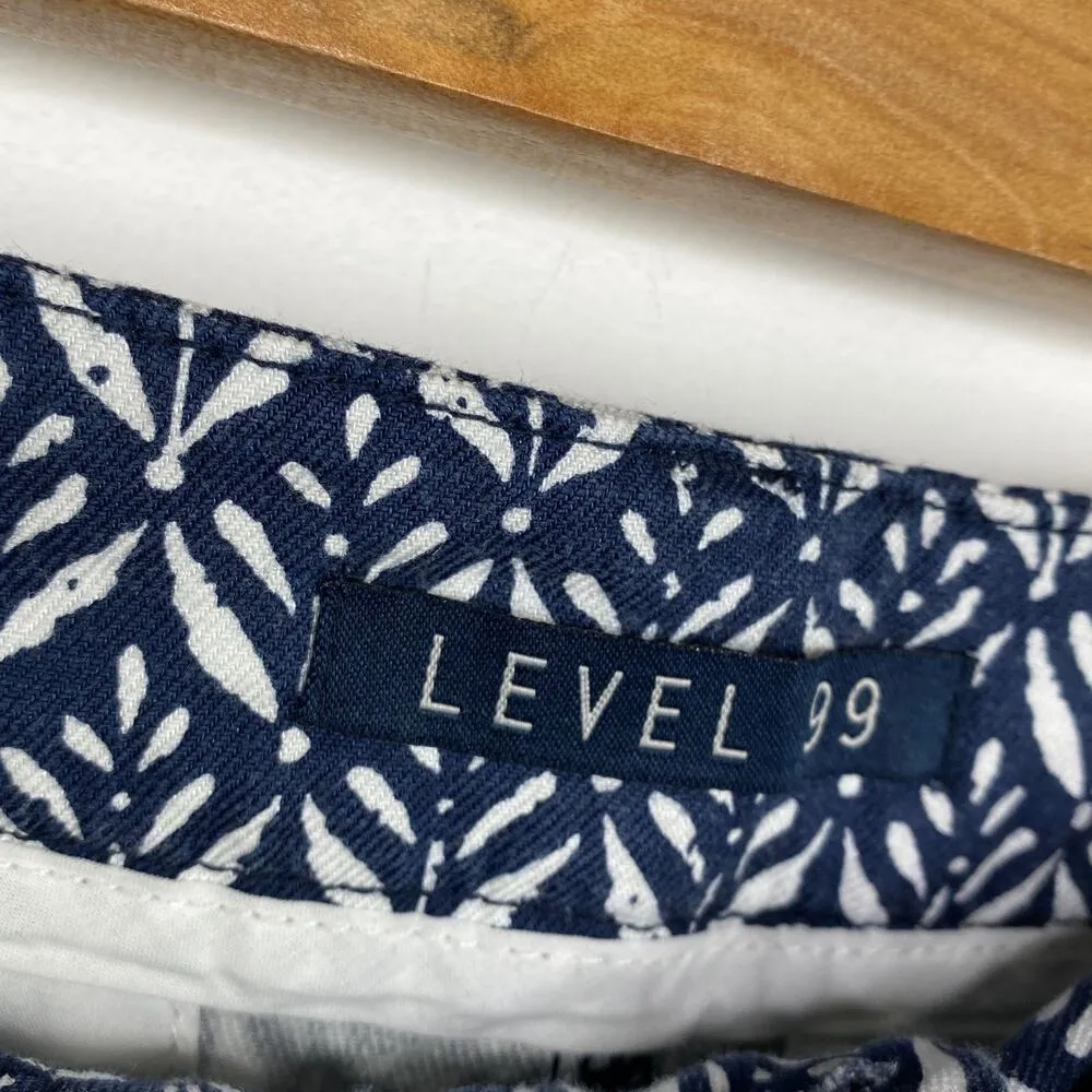 Level 99 Womens Linen Blend Shorts Size 27 Blue Printed Summer Casual Mid Rise - Image 6