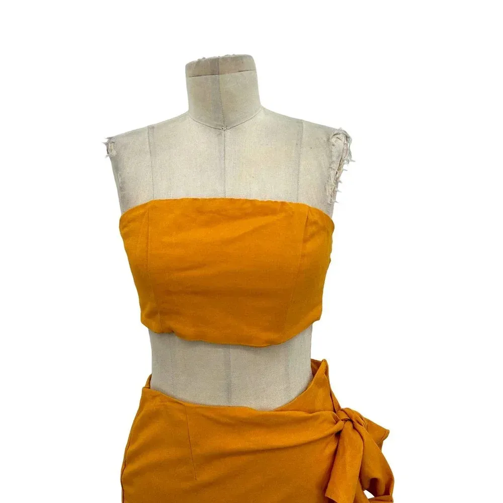 Sabo Skirt Mustard Yellow Two-Piece‎ Wrap Skirt Bandeau Linen Set Size Small - Image 2