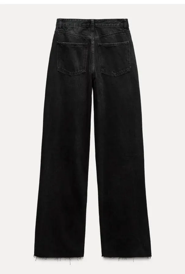 NWT ZARA Women's Black High Waisted Full Length Wide Leg Jeans - Image 2