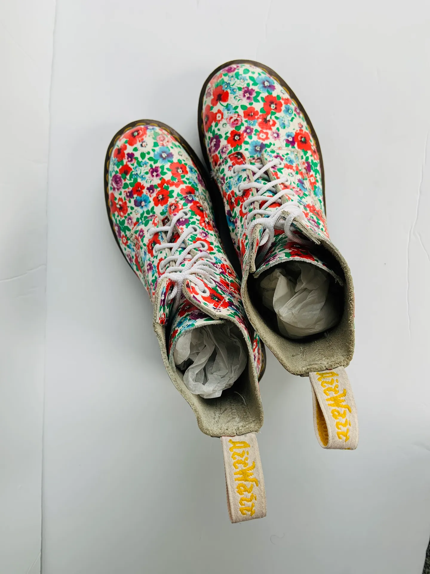 Rare  1460 Pascal White Wild Poppy Floral Combat Boots - Image 9