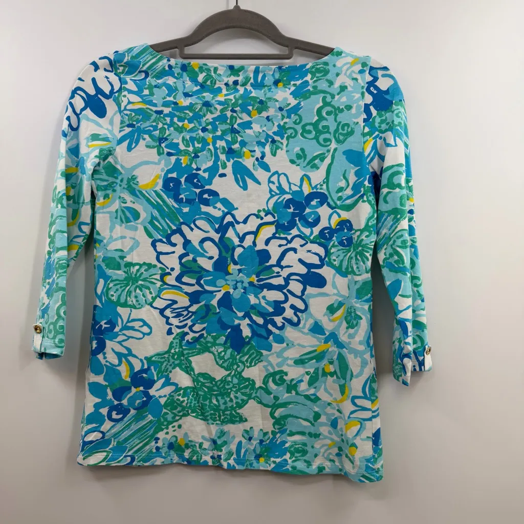 Lilly Pulitzer Juline Top Resort White in a Pinch size XS Boatneck 3/4 Slv Tee - Image 4