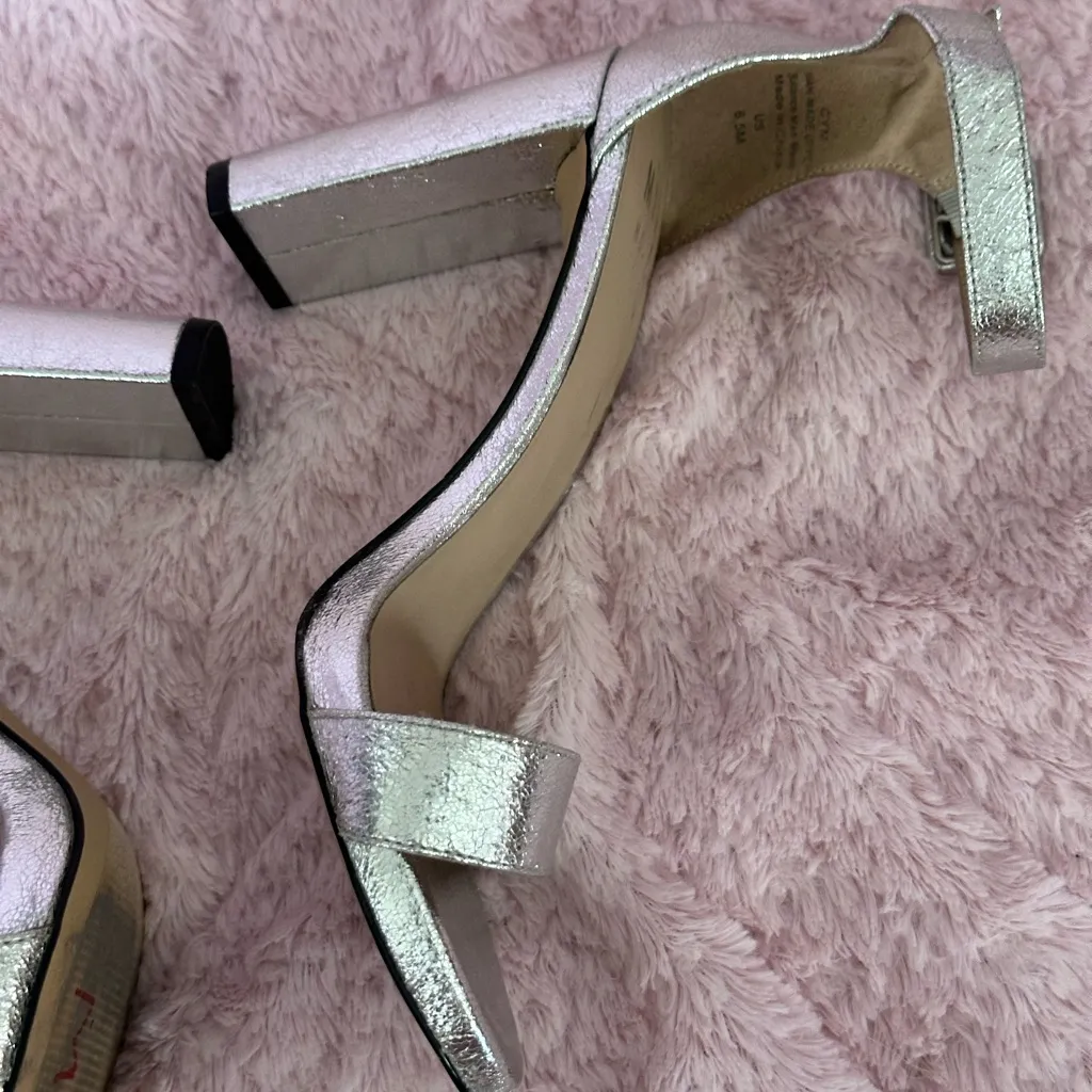 Mix No. 6 Silver Women's Metallic Ankle Strap High Heels Block Classy Shoe 6.5 - Image 5