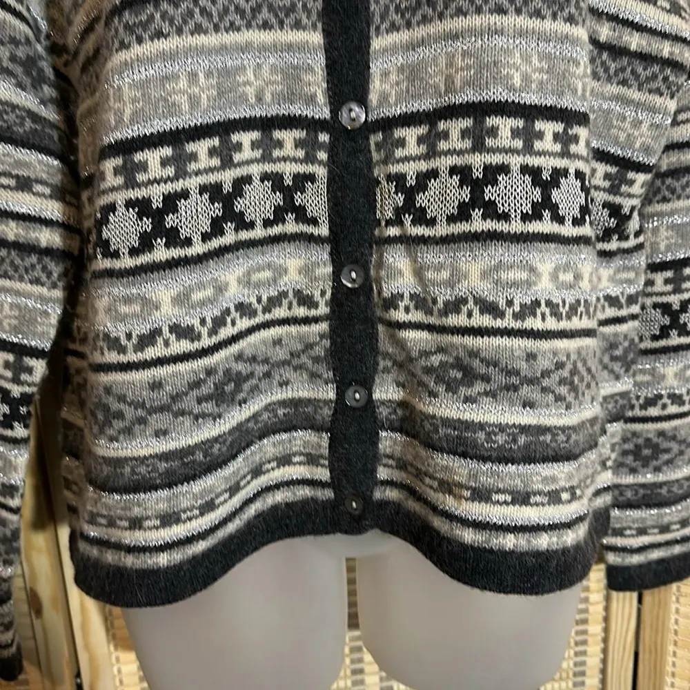 Appleseed's Gray White Metallic Silver Striped Knit Cardigan Sweater XL - Image 7