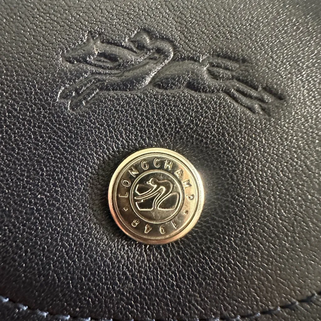 Longchamp leather navy zip around compact wallet Rare HTF‎ - Image 10