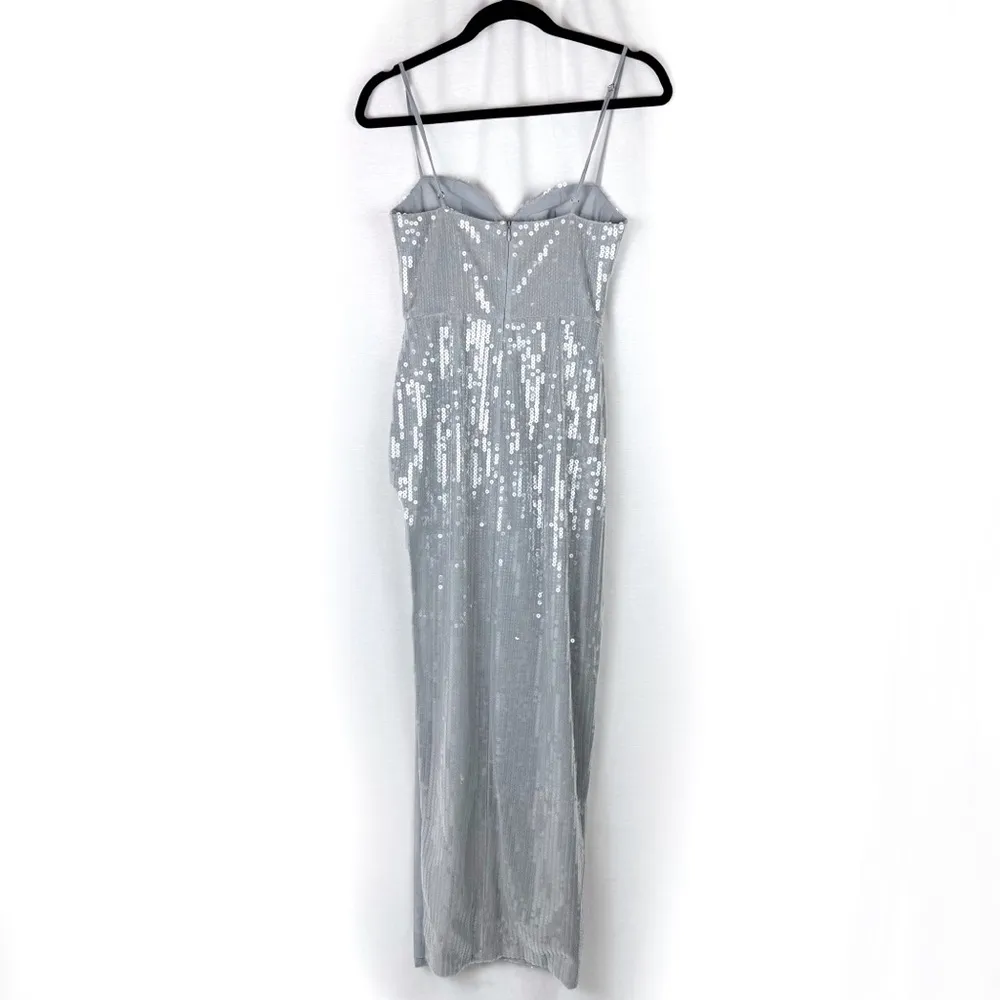 SAU LEE Opal Silver Gray Sequin Gown Bustier Sweetheart Dress US 0 NWT - Image 6