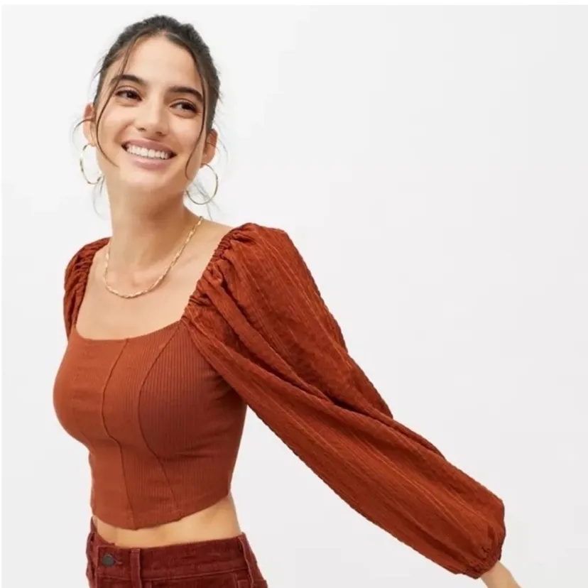 Urban Outfitters Claudia Rust Balloon Sleeve Cottagecore Crop Top SZ M BOHO - Image 4