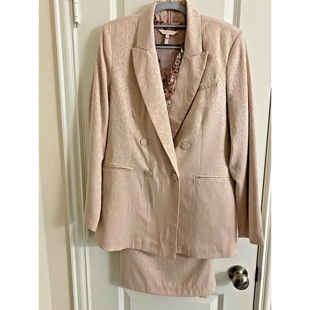 HOUSE OF‎ HARLOW Double Breasted Jacquard Blazer in Light Pink Size M Size M - Image 2