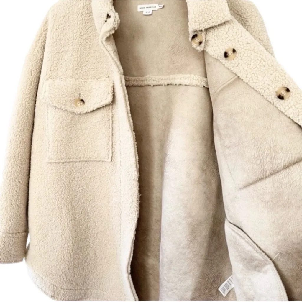 Good American Women’s Faux Shearling Midi Teddy Coat In Beige Size L/XL GA-3/4 - Image 7