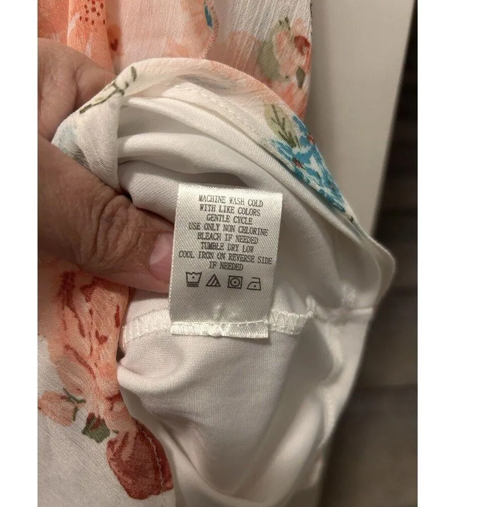 IZ Byer Cutaway Halter Double Ruffle Dress Junior Size Large White Floral Mini - Image 4