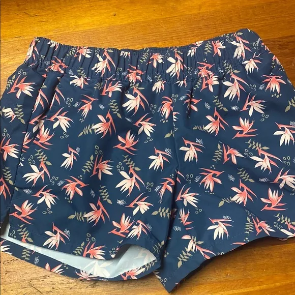 Magellan Outdoors Blue and Pink Athletic Shorts with Tropical Print - Image 1