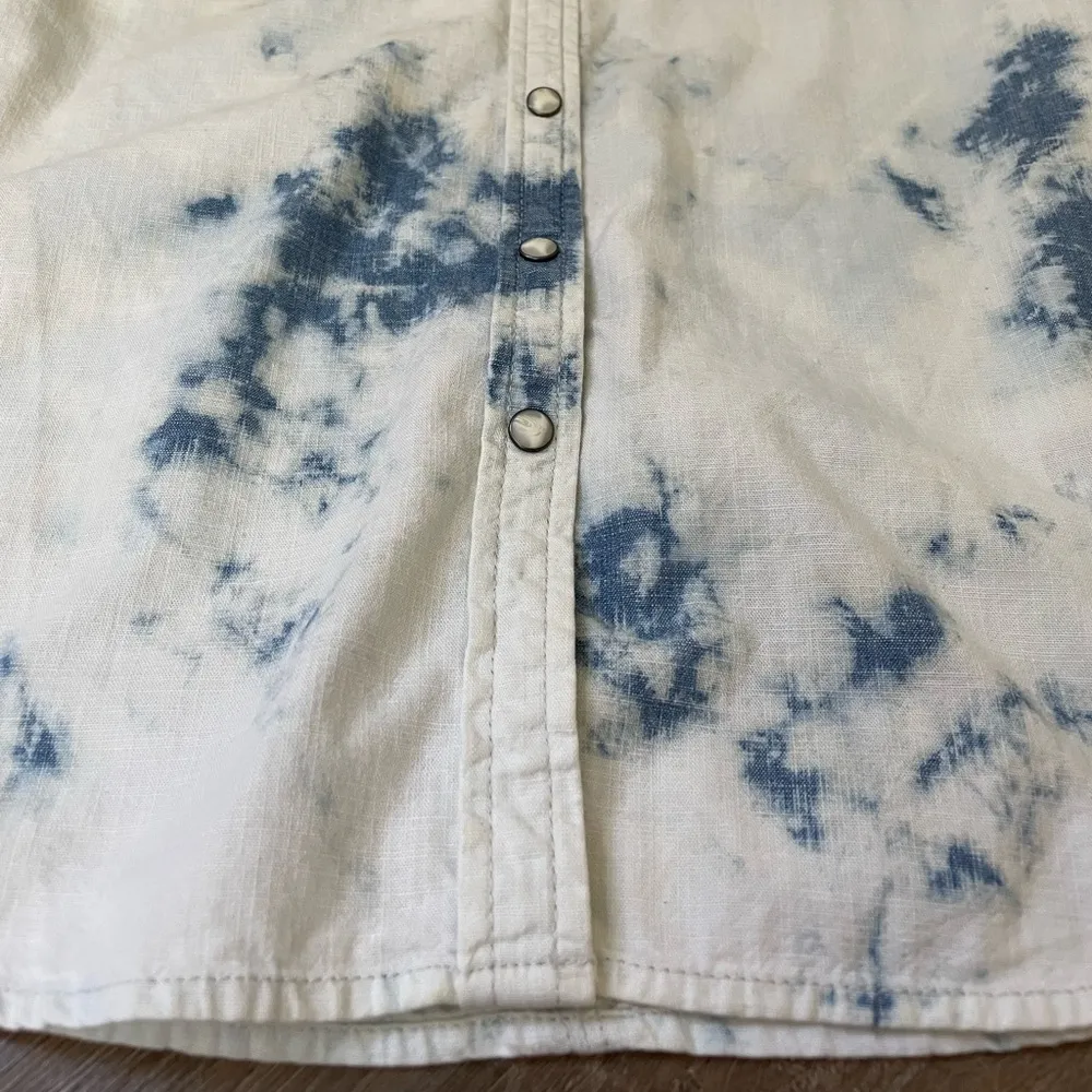 American Eagle  Bleached Denim Button Up Shirt Pearl Snap Button 90s ~ Size S - Image 5