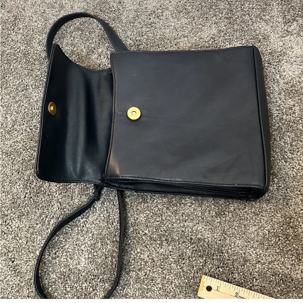 Navy Leather Crossbody Bag Vintage Blue - Image 4