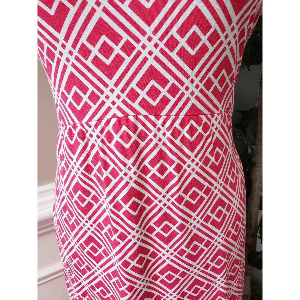 JM Collection Shift Dress Womens XL Pink White Geometric Round Neck Pullover - Image 8