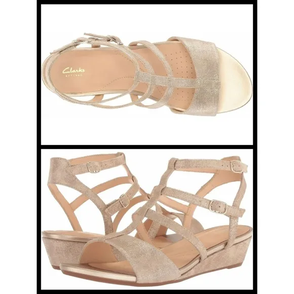 💕CLARKS💕 Gold Gladiator Platform Wedge Sandals - Image 2