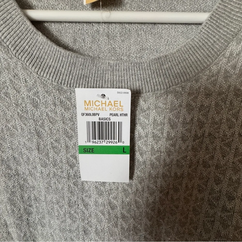 Michael Kors Gray and Silver Logo Women's  Sweater Top Sz L NWT - Image 3