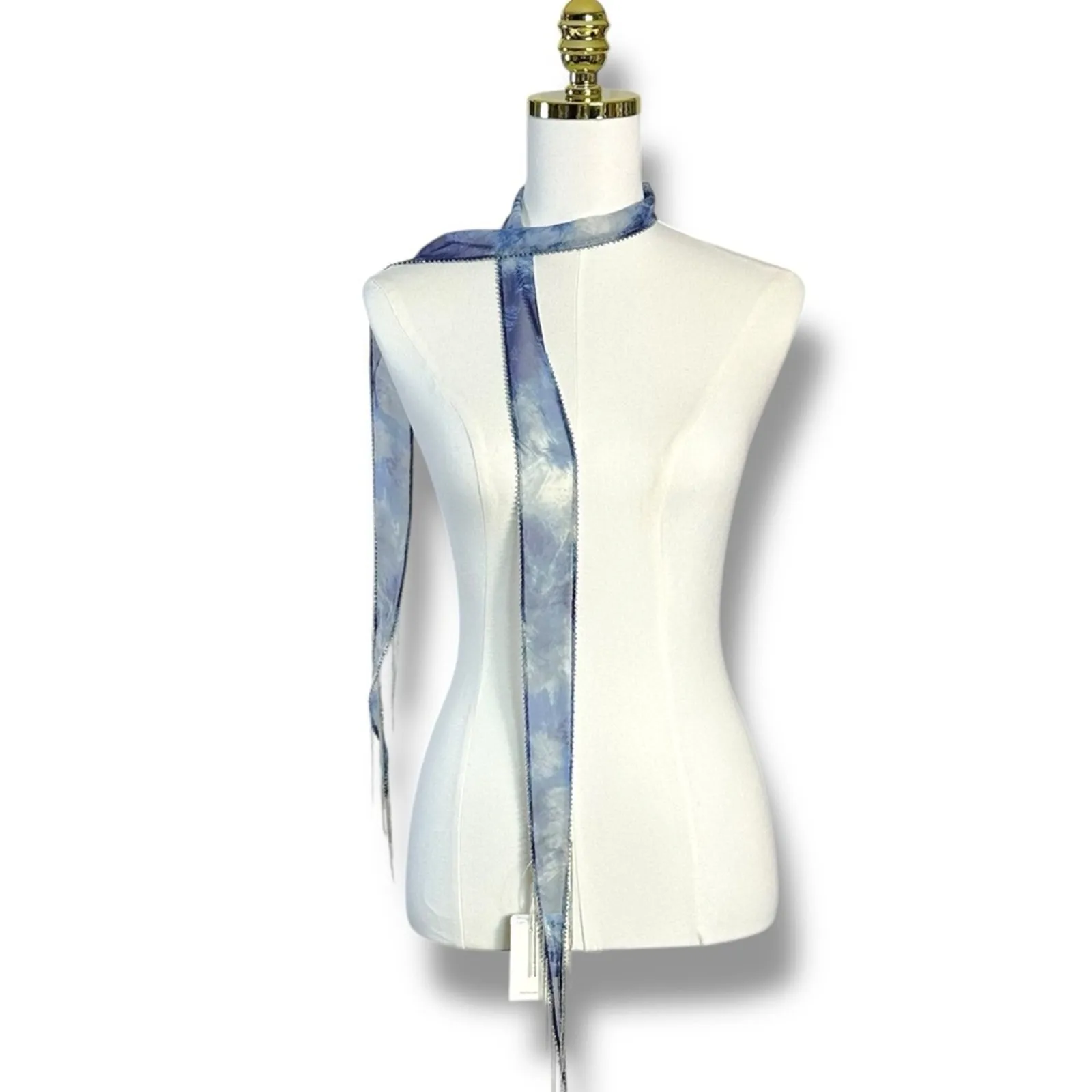 Free People Chan Luu Washed Ashore Fringe Skinny Scarf Denim Blue NWT Bohemian - Image 6