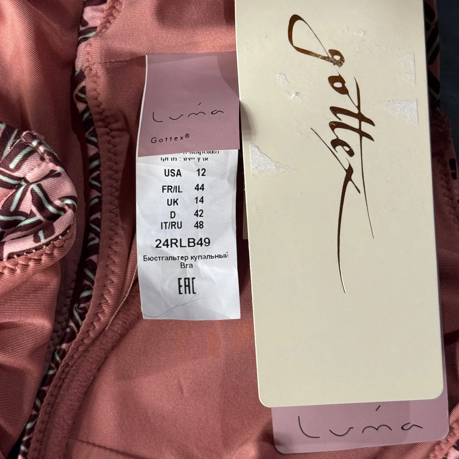 Gottex SZ 12 Luma Retro Bikini Swim Top Underwire Adjustable Lined Geometric New - Image 7