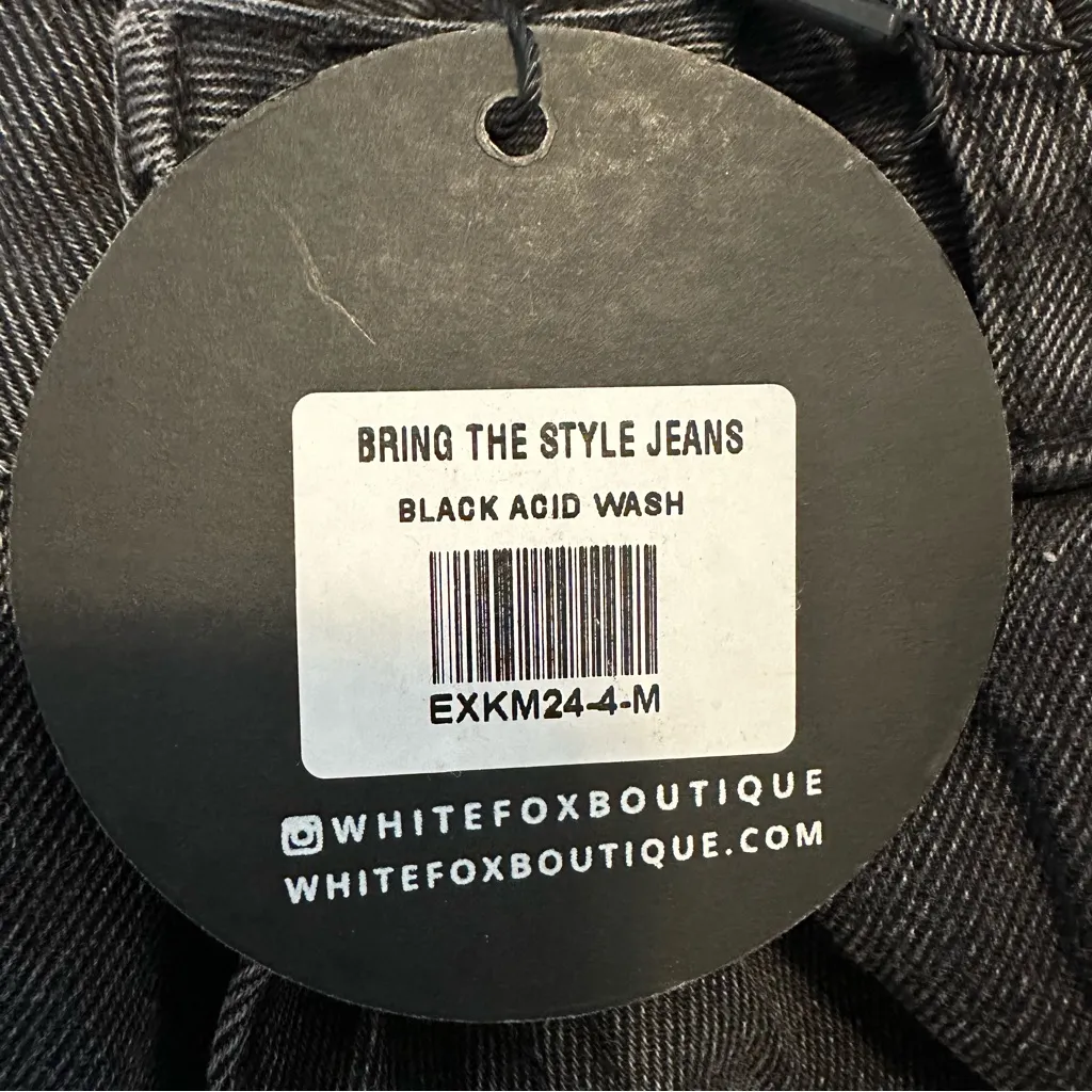 White Fox Bring The Style Low Rise Wide Leg Jeans Black Acid Wash Medium New - Image 7