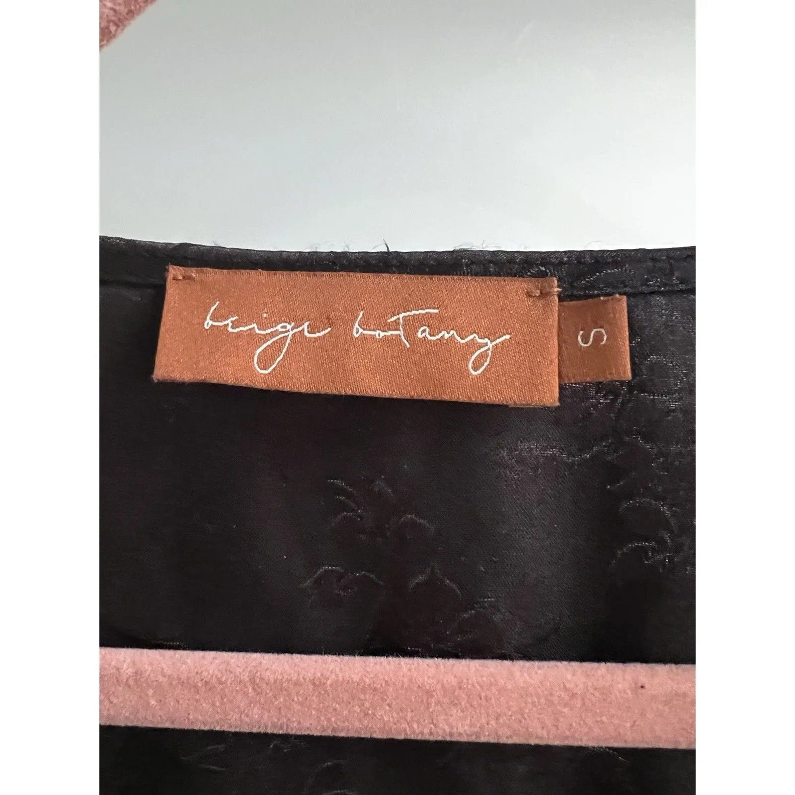 Black Satin Jacquard Blouse Tailored Bell Sleeve Tie Front Nipped Waist Size S - Image 5