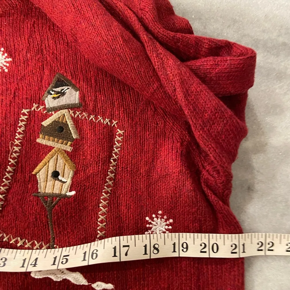 VTG Croft & Barrow Size M Red and White Cardinal Snowflake Knit Full Zip Sweater - Image 10