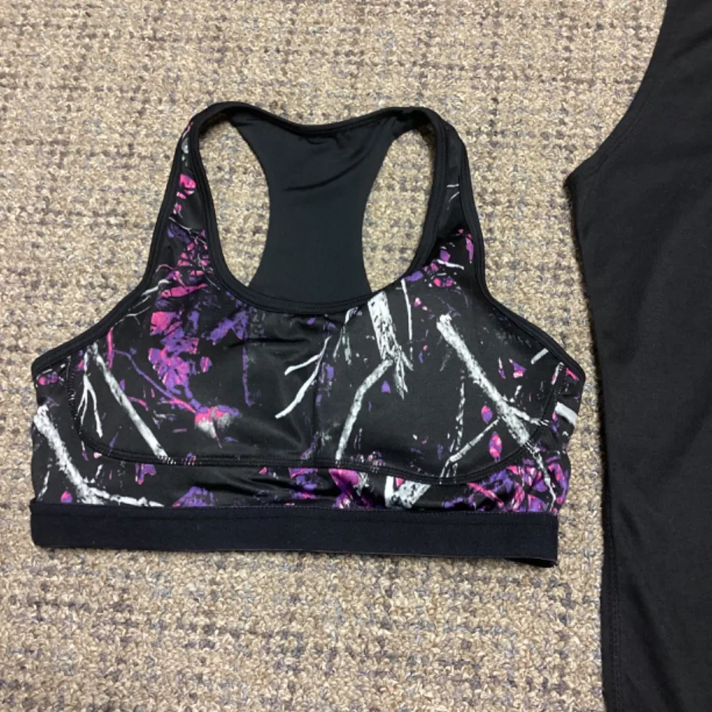 Moon Shine Muddy Girl Camo Black Pink Purple Sports Bra Shorts Tank Top * S/M Size undefined - Image 2