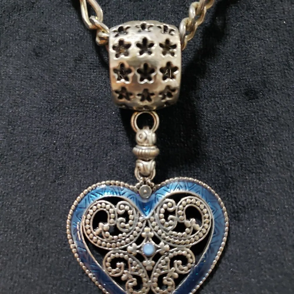 Womens Fashion Blue Collar Pendant Heart Locket Necklace with Lobster Clasp Gold - Image 3