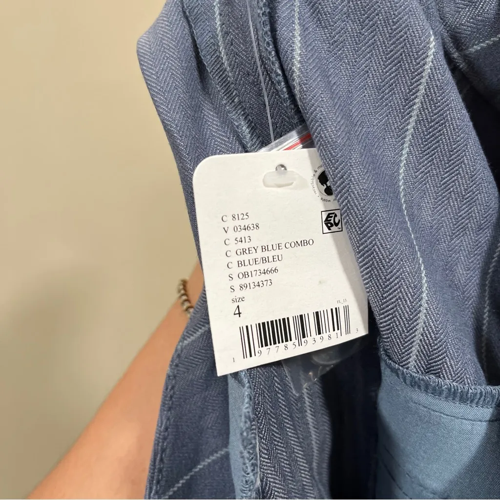 NWT FREE PEOPLE  Trouser Shorts Grey Blue Combo 4 Something About You Pinstripe - Image 11