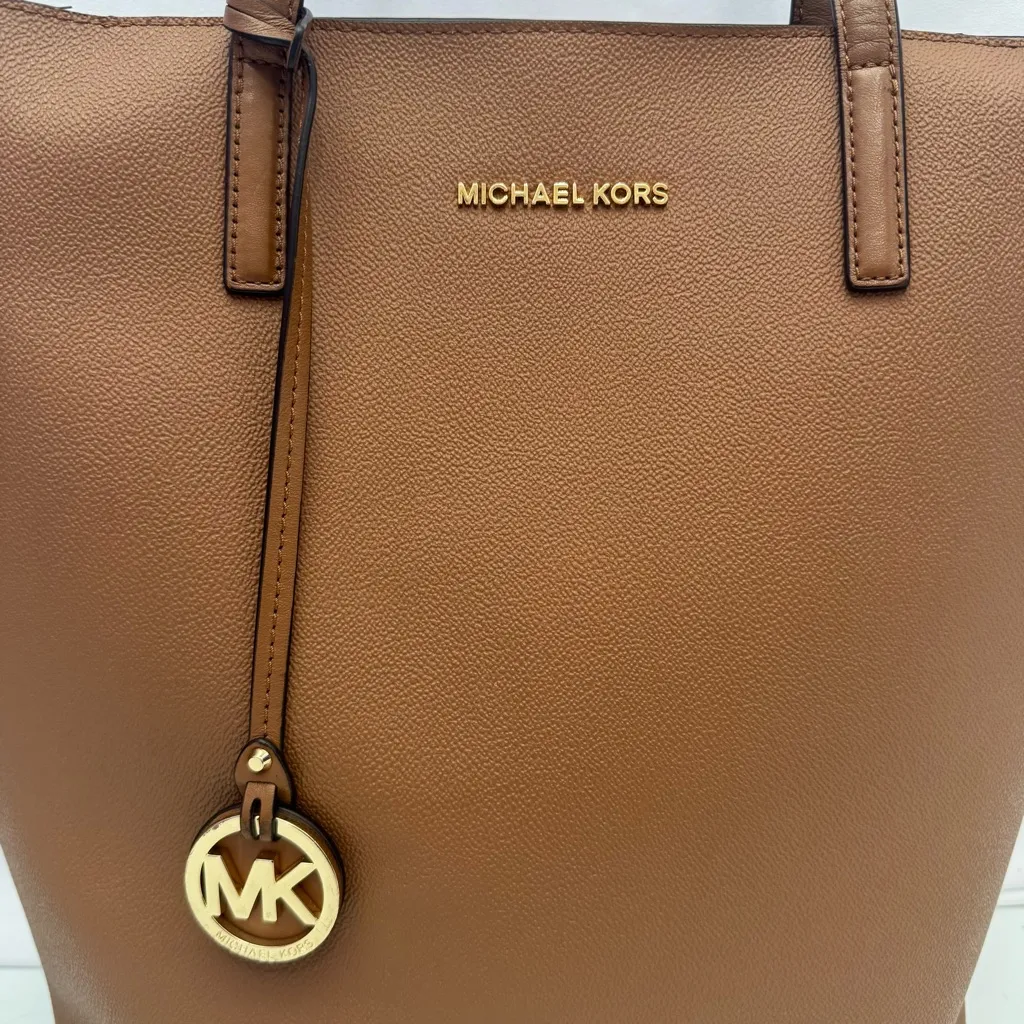 Michael Kors Camel Tan Saffiano Leather Haley Large Tote Bag Purse - Image 2
