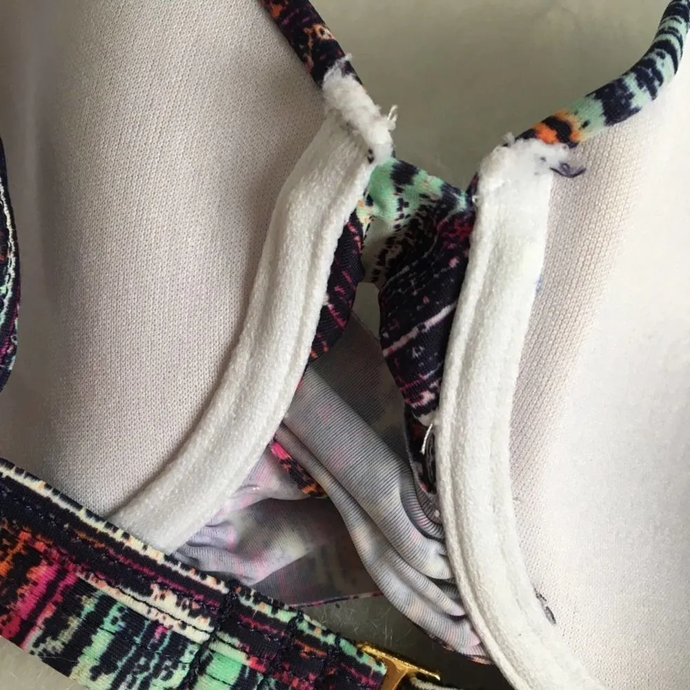 Ninety Six Degrees Tribal Print Push Up Bikini Top Medium Padded Adjustable Swim Purple - Image 8