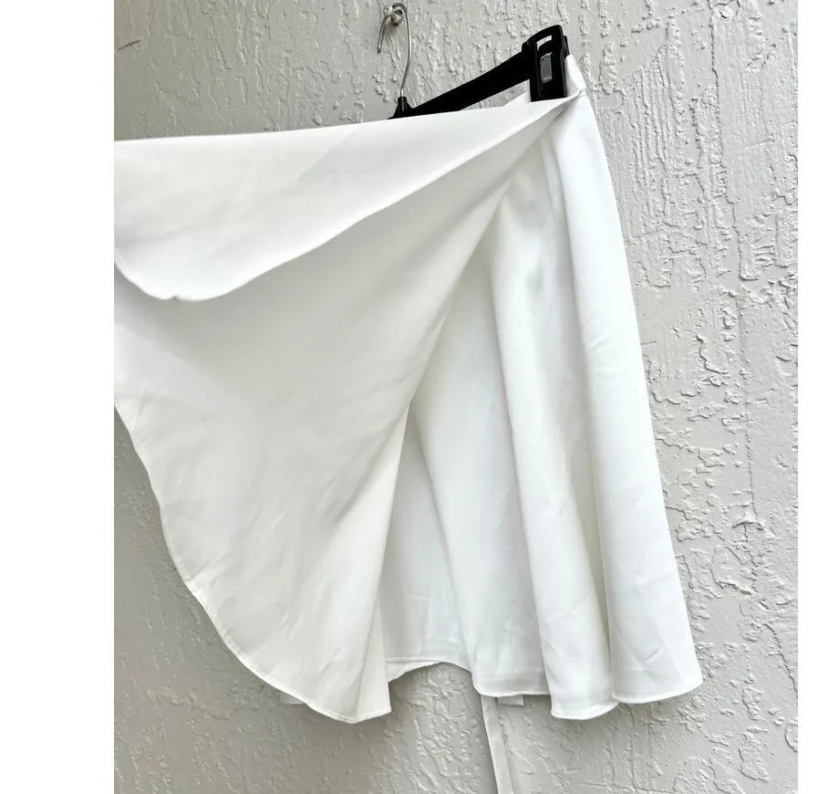 Rumours High Waisted Ruffle Hem Wrap Tie Waist Mini Skirt White Women's Size S - Image 4