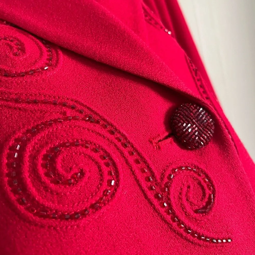 Vintage Nolan Miller Red Wool Beaded Blazer Jacket Women’s Small Medium 80s - Image 5